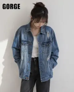 GORGE ダメージ加工 デニムジャケット Fサイズ ブルーのサムネイル