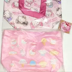 サンリオカフェワゴン　キティ一番くじ　ミニトート　キティ缶バッジ　3点セット