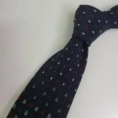 わ*ゆ様 美品✨️ランバン ネクタイ 総柄 シルク 紺 赤 白 フランス製 高級