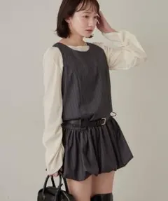 【mline】ストライプベルトワンピース チャコールグレー S 新品未使用