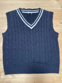 Honeys ネイビー ケーブルニット Vネック ベスト