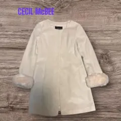 CECIL McBEE ✨レディースアイボリー ノーカラーコート　ファー付【M】