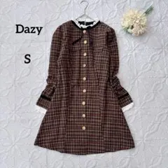Dazy チェックミニワンピース　S ブラウン　レース　リボン　ガーリー