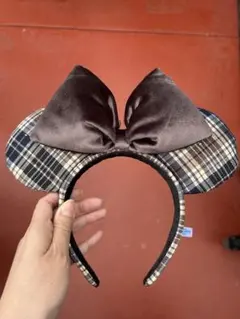 【2025秋冬】ディズニーランド　ミニーマウスカチューシャ チェック柄