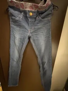デニムスキニーパンツ ピンクドットウエスト