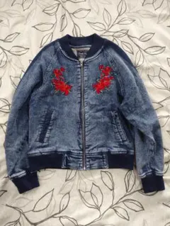 ジャケット アウター Mサイズ 花 デニム 刺繍