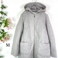 シンプリシテェ　フーディコート(M)ライトグレー　厚手　毛混合　フード取り外し可