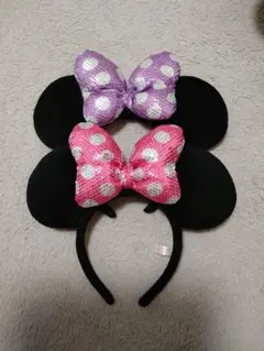 ディズニーミニーパルパルーザピンクパープルリボンカチューシャ