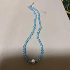 最終値下げ天然石トパーズとパールのネックレス新品