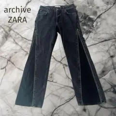 Archive Y2K ZARA ブラック ジップフレアデニムパンツ XL - メルカリ