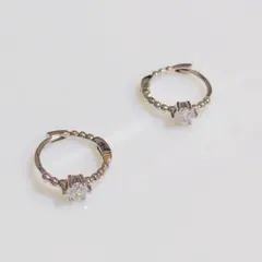 18KGP ジルコニア　小ぶり　シンプル　フープ　ピアス　シルバー