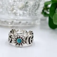 24836✨グッチ 指輪 ダブルG フラワー ターコイズ シルバー 箱付き 