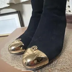 TORY BURCH ゴールドキャップトゥ スエードショートブーツのサムネイル