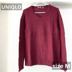 UNIQLO ユニクロ　ニットVネックセーター　M バーガンディ　ワインレッド