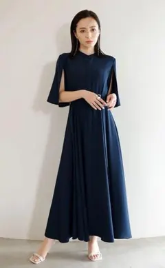 anuans（アニュアンス） スリットスリーブフレアワンピース （NAVY）