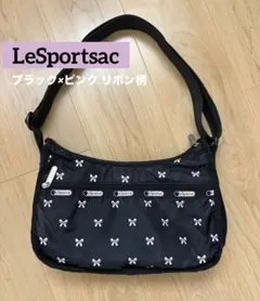 【美品】LeSportsac ショルダーバッグ 黒×ピンクリボン模様