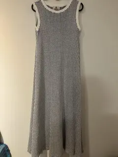 SEAGREEN ノースリーブワンピース 白と紺のチェック柄