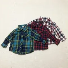 緑と青のチェック柄長袖シャツ 95cm未満