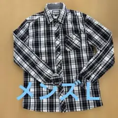 値下げ❣️しまむら　ロールアップ仕様チェックシャツ　メンズＬのサムネイル