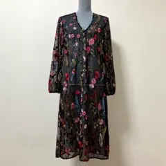ZARA ザラ　総レース　シアー　花柄　刺繍　ワンピース　ブラック　夏　大人