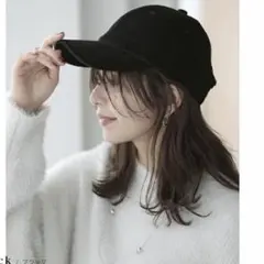 コーデュロイ　キャップ　帽子　黒キャップ　コーデュロイキャップ　フリーサイズ