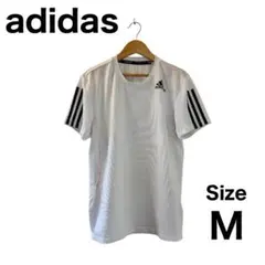 adidas アディダス 半袖Tシャツ ホワイト 3ストライプ 速乾 M