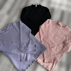 GU 長袖リブカットソー 3色セット　140 黒、ピンク、パープル　未使用