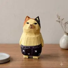 木彫り 猫 手彫り　置物　木製　猫　雑貨　インテリア　オブジェ　開運