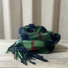 カシミヤ100% マフラー　グリーンチェック柄