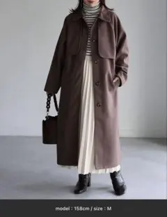 ブラウン スタンドカラー ロングコート