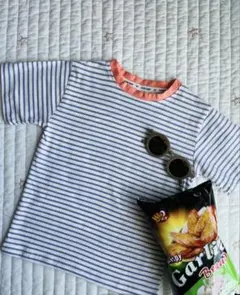 韓国子供服　パイピングボーダーTシャツ　110/120cm