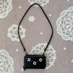 花装飾付き黒スマホお財布バック中学生高校生ガール