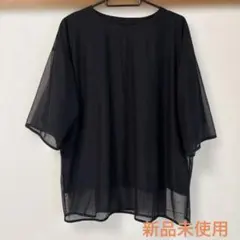 黒 シースルー重ね着風半袖Tシャツのサムネイル