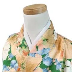 K139 袷 お召し物 着物 小紋 化繊 洗える着物 花 オレンジ