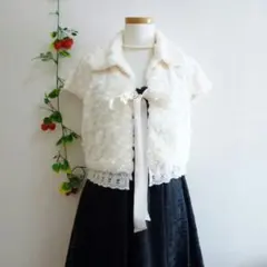 新品★白Ｌ★ファーボレロ★結婚式二次会ドレスに