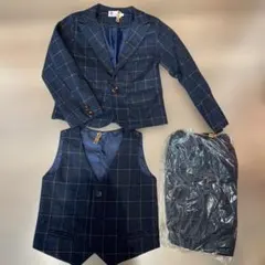 ネイビー系チェック ジャケット・ベストセット