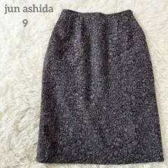 ジュンアシダ　タイトスカート　ジャガード風　羊毛　ウエストゴム　9 M