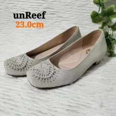 unReef メッシュモチーフスクエアトゥパンプス 本革 シルバー系 23cm