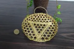 竹製メッシュデザイン 持ち手付ざる