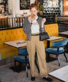 【新品】 ボンルシール センタープレス ハイウエスト タック チノパンツ