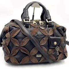 【美品】HUGO BOSS ミニボストンバッグ ショルダー刺繍 2way カデナ