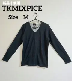 【TK MIXPICE】ダークブルー Vネック長袖カットソー