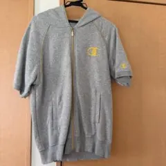 Champion 半袖スウェットパーカー フルジップ ゴールド L グレー