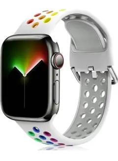 コンパチブル　アップルウォッチ　AppleWatch　バンド　白　カラフル