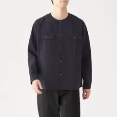 MULI Labo 綿オックスフォード ノーカラーシャツ 黒 XXS〜XS