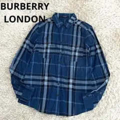 【極美品】バーバリーロンドン メガチェック ブルー 長袖シャツ ブラウス