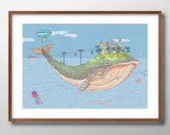 14685■ポスター アート 絵画『スリーピーホエール　鯨』北欧 A3 マット紙