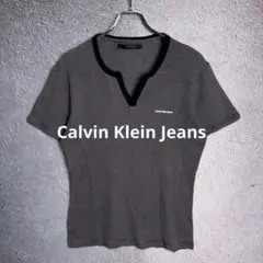Calvin Klein CKロゴ ストライプ VネックTシャツ L 小さめ