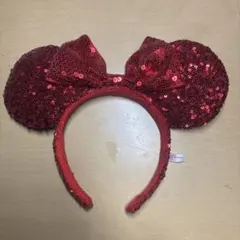 赤いスパンコール ミッキー耳カチューシャ