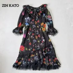 未使用　ZIN KATO ジンカトウ　ヴィンテージ　花柄　チェック　ワンピースのサムネイル